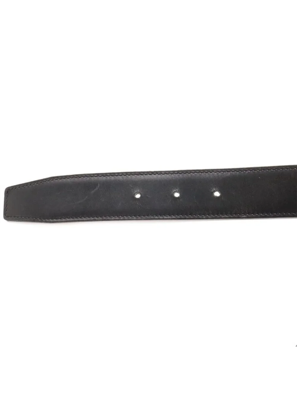 Hermes Evelyne Reversible Belt Logo Perforated Leather Black Silver 90